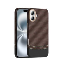 iPhone 16 Plus Kılıf Kablosuz Şarj Özellikli Karbon Fiber Görünümlü Gros Kapak