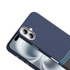 iPhone 16 Plus Kılıf Kablosuz Şarj Özellikli Karbon Fiber Görünümlü Gros Kapak