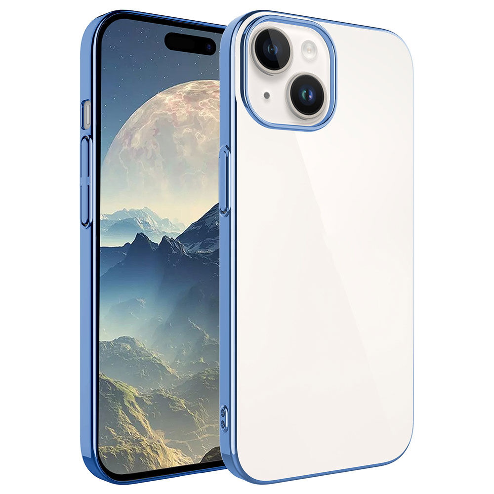 iPhone 15 Kılıf Sert PC Renkli Çerçeveli Riksos Kapak Sierra Mavi