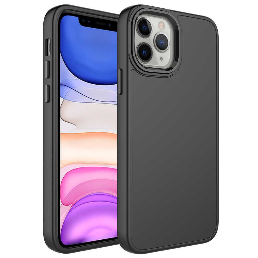 iPhone 12 Pro Max Kılıf Metal Çerçeve ve Buton Tasarımlı Silikon Luna Kapak Siyah
