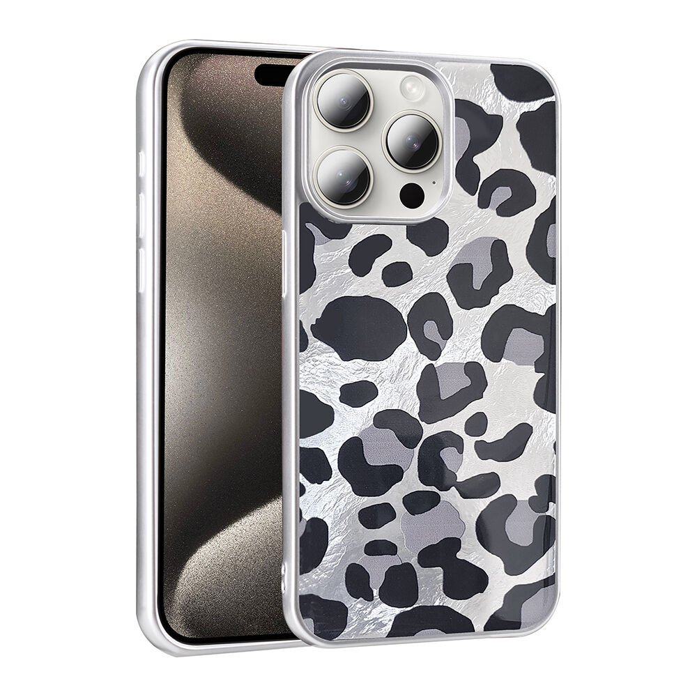 iPhone 14 Pro Max Kılıf Desenli Mep Kapak Gri Leopar