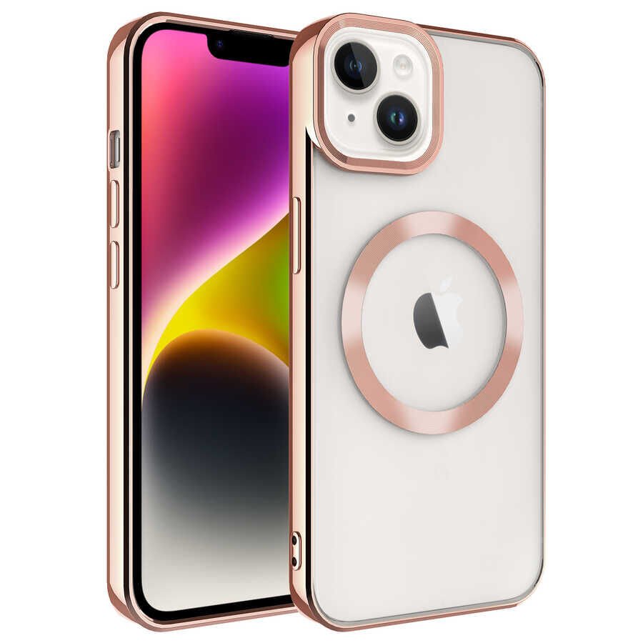 iPhone 14 Kılıf Magsafe Wireless Şarj Özellikli Setro Silikon Rose Gold