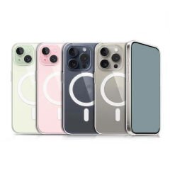 iPhone 15 Pro Kılıf Magsafe Şarj Özellikli Şeffaf Sert PC Embos Kapak