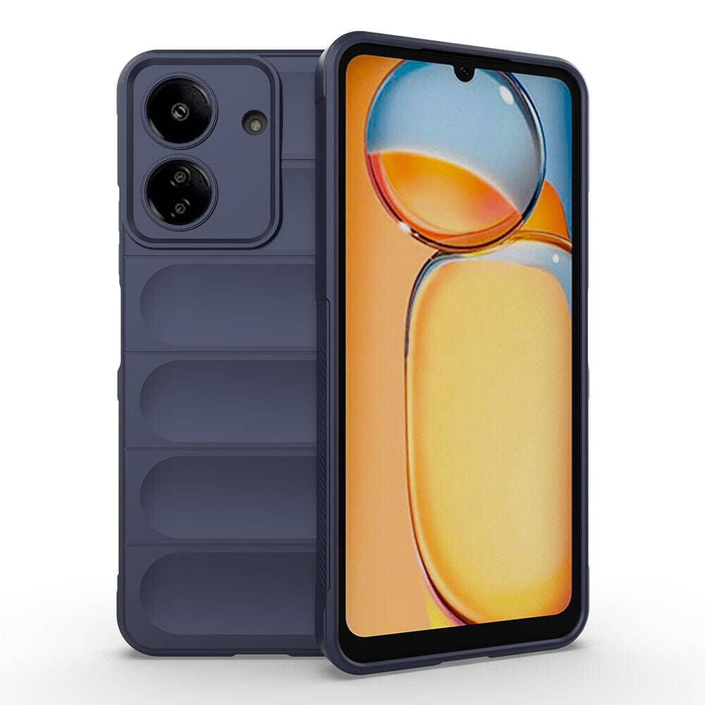 Xiaomi Poco C65 Kılıf Esnek TPU Oyuklu Arka Yüzey Tasarımlı Etnik Silikon Kapak Lacivert