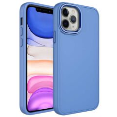 iPhone 12 Pro Max Kılıf Metal Çerçeve ve Buton Tasarımlı Silikon Luna Kapak Lavendery Gray