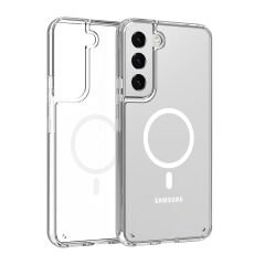 Samsung Galaxy S23 Kılıf Magsafe Şarj Özellikli Şeffaf Sert PC Embos Kapak