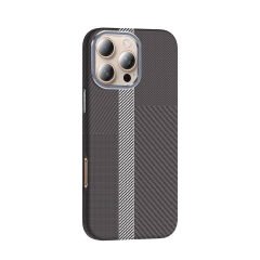 iPhone 16 Pro Kılıf Kablosuz Şarj Özellikli Karbon Fiber Görünümlü Gros Kapak