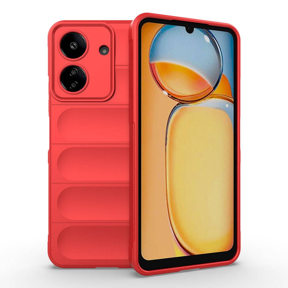 Xiaomi Poco C65 Kılıf Esnek TPU Oyuklu Arka Yüzey Tasarımlı Etnik Silikon Kapak Kırmızı