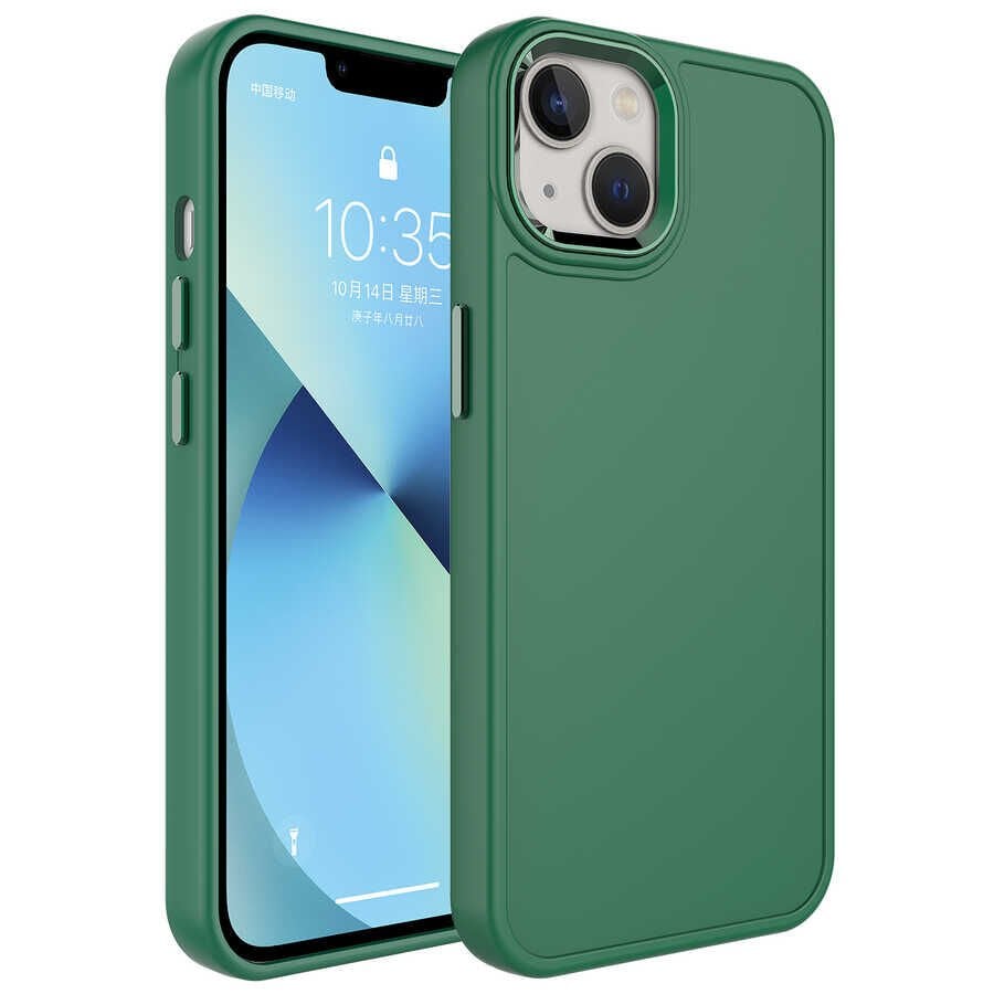 iPhone 14 Plus Kılıf Metal Çerçeve ve Buton Tasarımlı Sert Botox Kapak