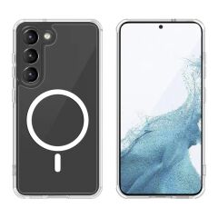 Samsung Galaxy S23 Plus Kılıf Magsafe Şarj Özellikli Şeffaf Sert PC Embos Kapak