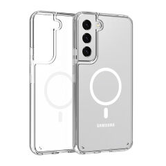 Samsung Galaxy S23 Plus Kılıf Magsafe Şarj Özellikli Şeffaf Sert PC Embos Kapak