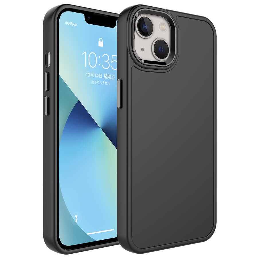iPhone 14 Plus Kılıf Metal Çerçeve ve Buton Tasarımlı Sert Botox Kapak Siyah