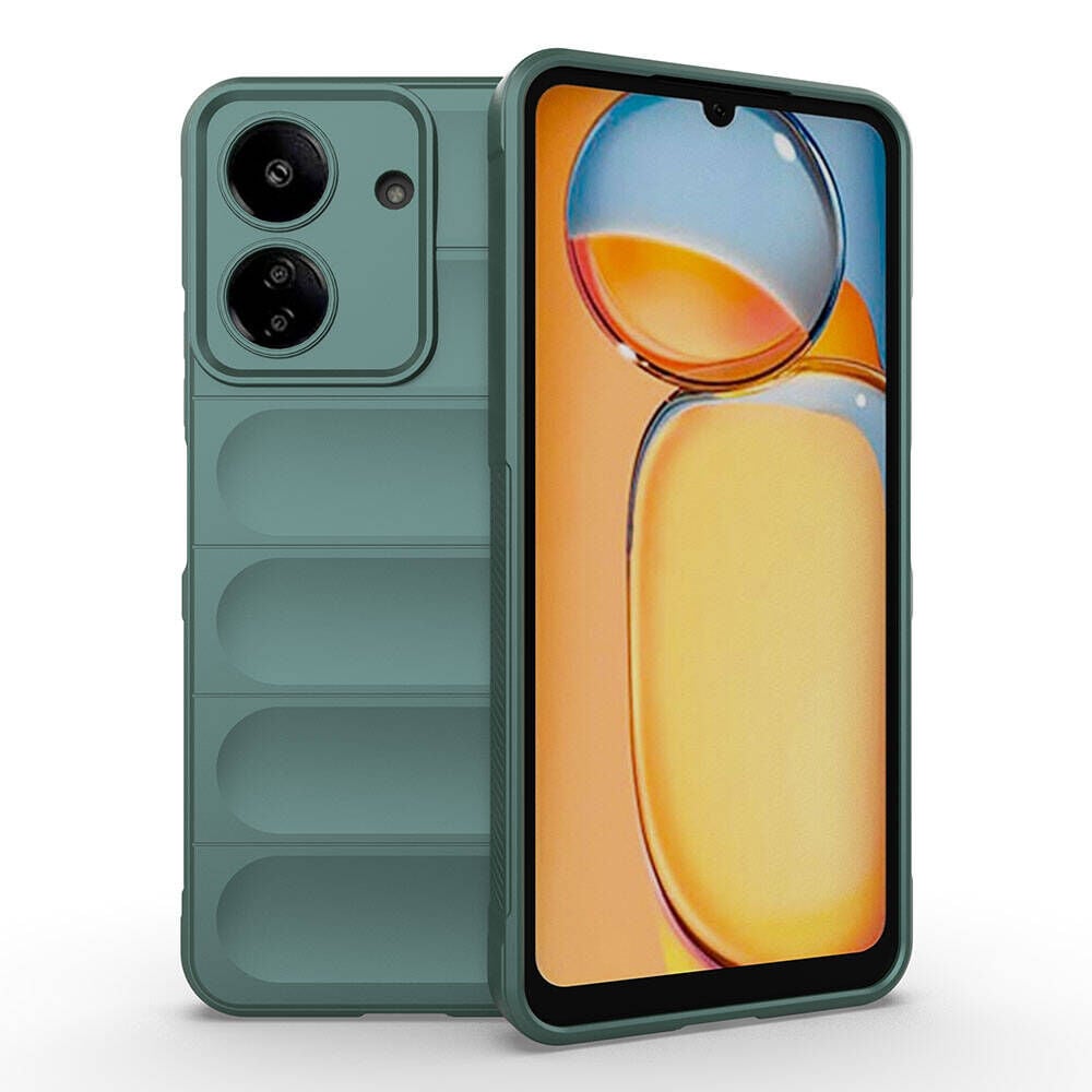 Xiaomi Redmi 13C Kılıf Esnek TPU Oyuklu Arka Yüzey Tasarımlı Etnik Silikon Kapak Koyu Yeşil