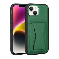 iPhone 14 Plus Kılıf Kartlıklı Standlı ​Pu Deri Memo Kapak Siyah