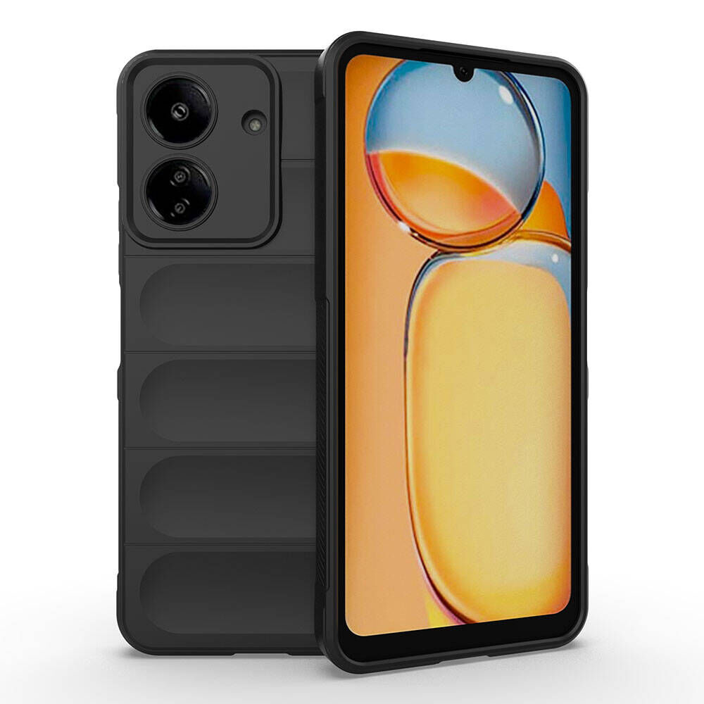 Xiaomi Redmi 13C Kılıf Esnek TPU Oyuklu Arka Yüzey Tasarımlı Etnik Silikon Kapak Siyah