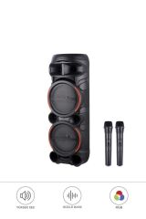 2058 Çift Kablosuz Mikrofonlu RGB Ledli Taşınabilir Bluetooth Hoparlör Parti Speaker FM / USB / TF