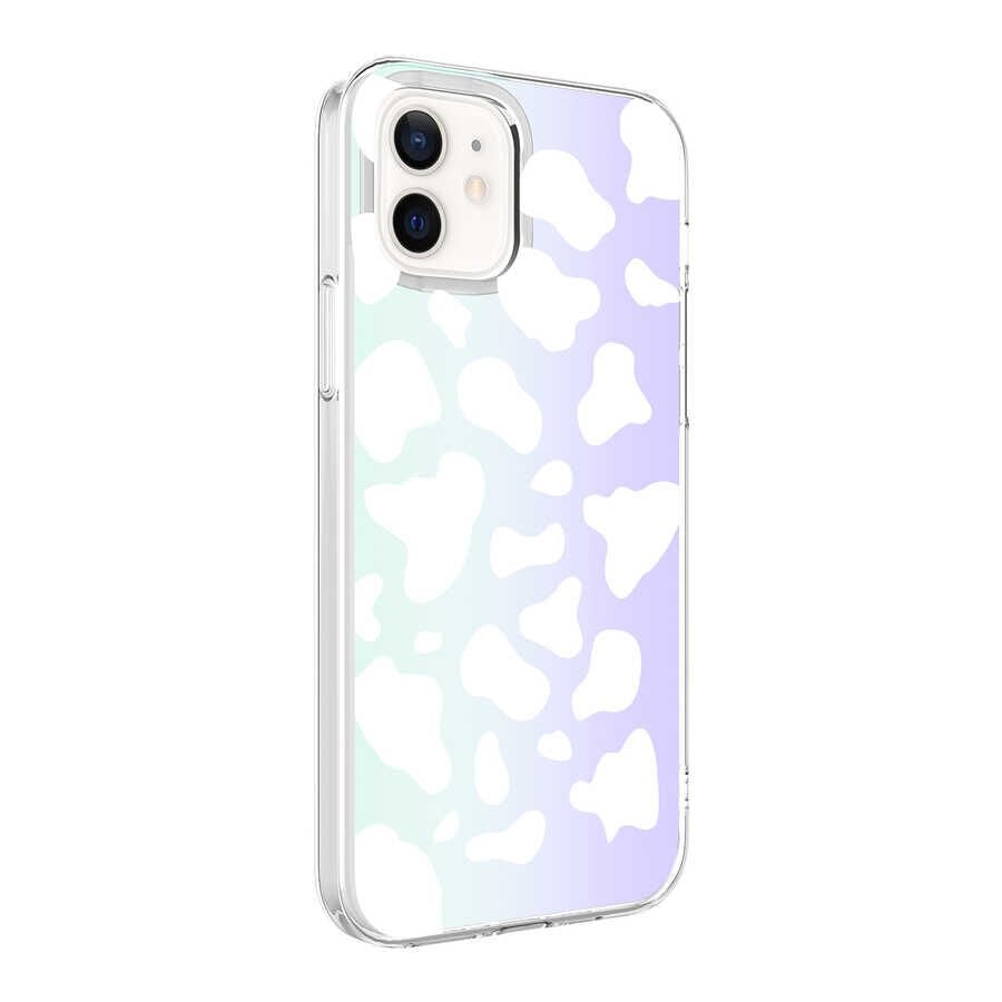 iPhone 12 Kılıf M-Blue Desenli Kapak Cow No2