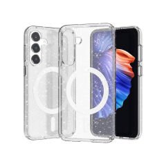 Samsung Galaxy S23 FE Kılıf Magsafe Şarj Özellikli Parlayan Simli Saydam Renkli Allstar Kapak