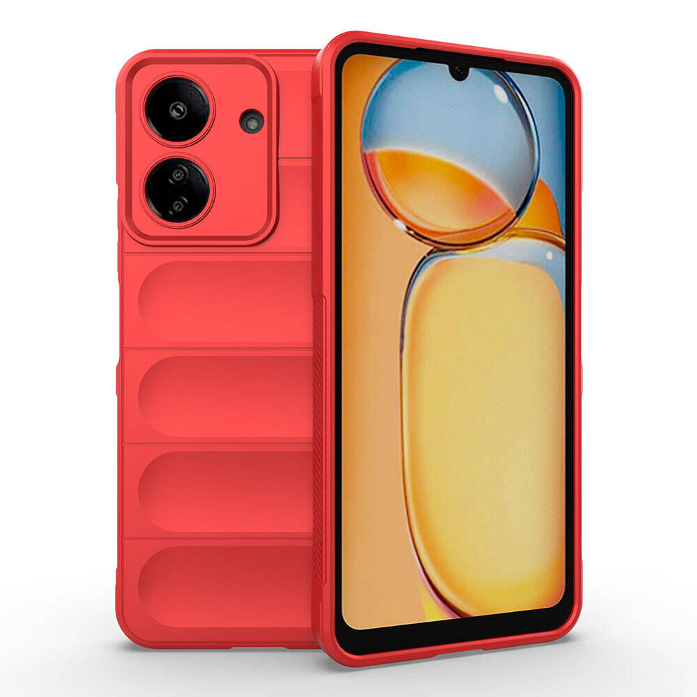 Xiaomi Redmi 13C Kılıf Esnek TPU Oyuklu Arka Yüzey Tasarımlı Etnik Silikon Kapak Kırmızı