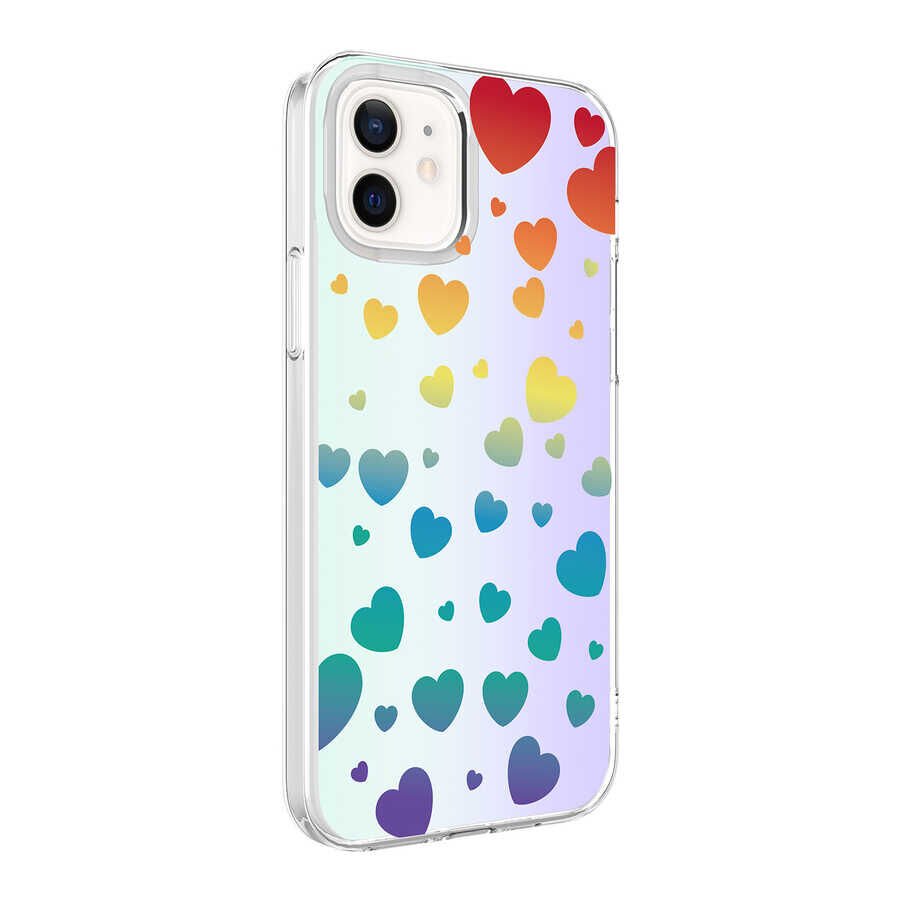 iPhone 12 Kılıf M-Blue Desenli Kapak Heart No3