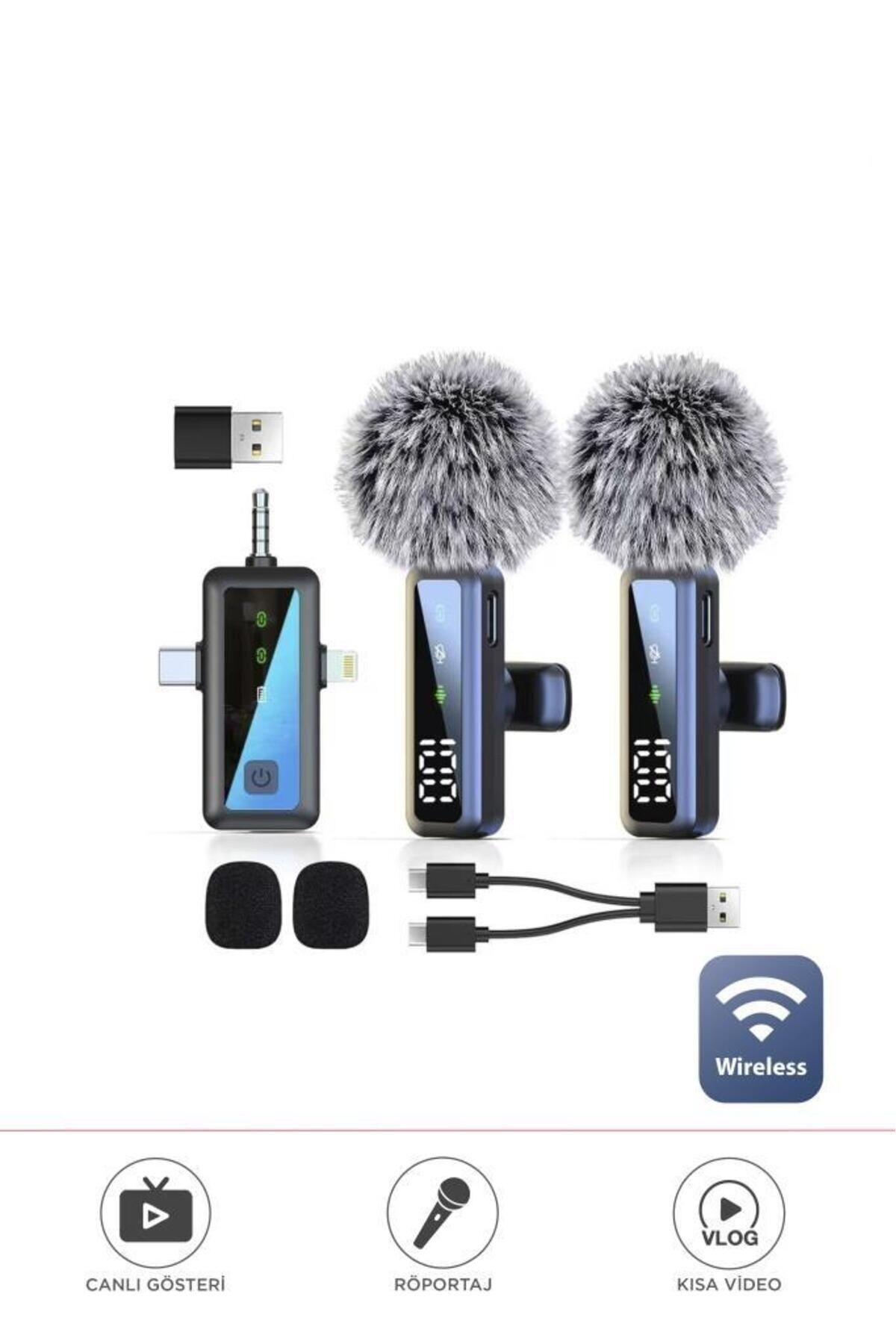 H68 Type-C + Lightning + Aux 2li 3in1 Kablosuz Yaka Mikrofonu