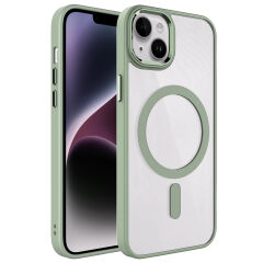 iPhone 14 Kılıf Wireless Şarj Özellikli Krom Magsafe Silikon Kapak Yeşil