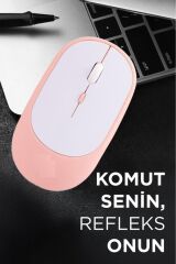 Mouse Usb Ve Bluetooth Bağlanti Çift Modlu Şarjli Sessiz Kablosuz Fare TM16 Pembe