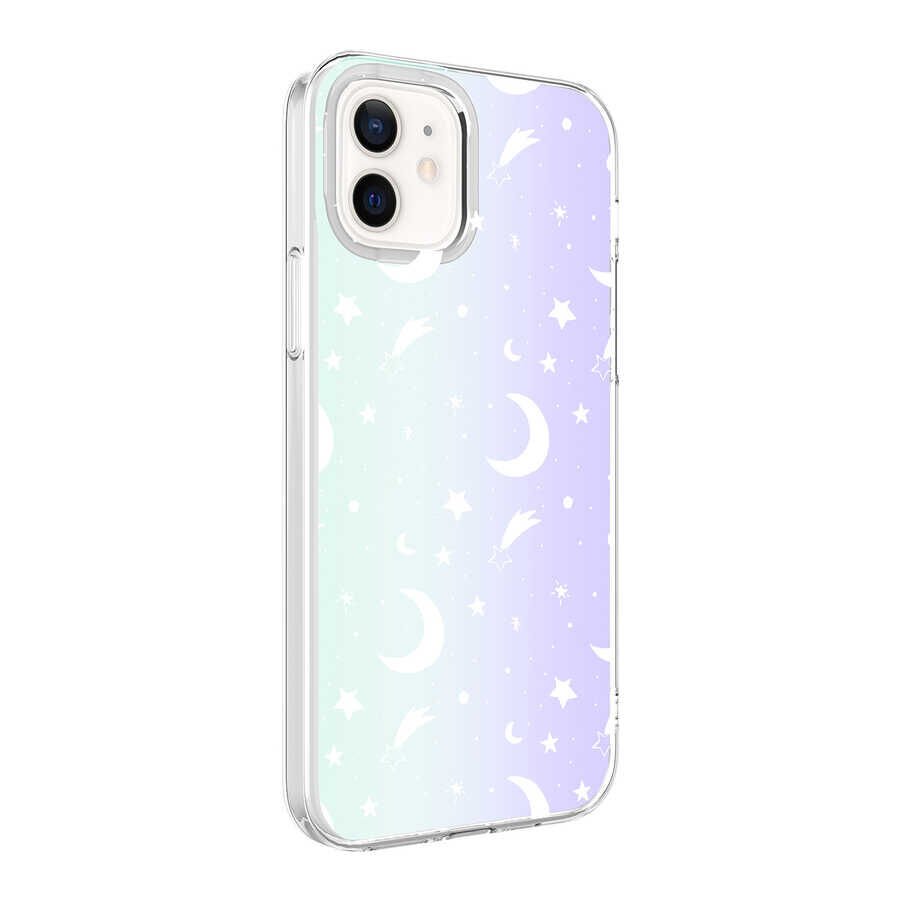 iPhone 12 Kılıf M-Blue Desenli Kapak Moon No4