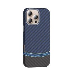 iPhone 16 Pro Max Kılıf Kablosuz Şarj Özellikli Karbon Fiber Görünümlü Gros Kapak