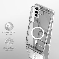 Samsung Galaxy S22 Plus Kılıf Magsafe Şarj Özellikli Şeffaf Sert PC Embos Kapak