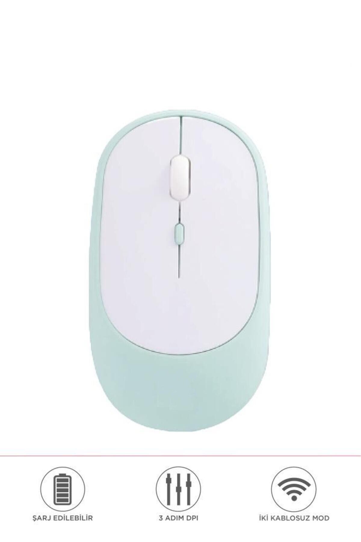 Mouse Usb Ve Bluetooth Bağlanti Çift Modlu Şarjli Sessiz Kablosuz Fare TM16 Mavi