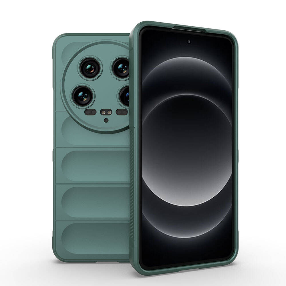 Xiaomi Mi 14 Ultra Kılıf Esnek TPU Oyuklu Arka Yüzey Tasarımlı Etnik Silikon Kapak Koyu Yeşil