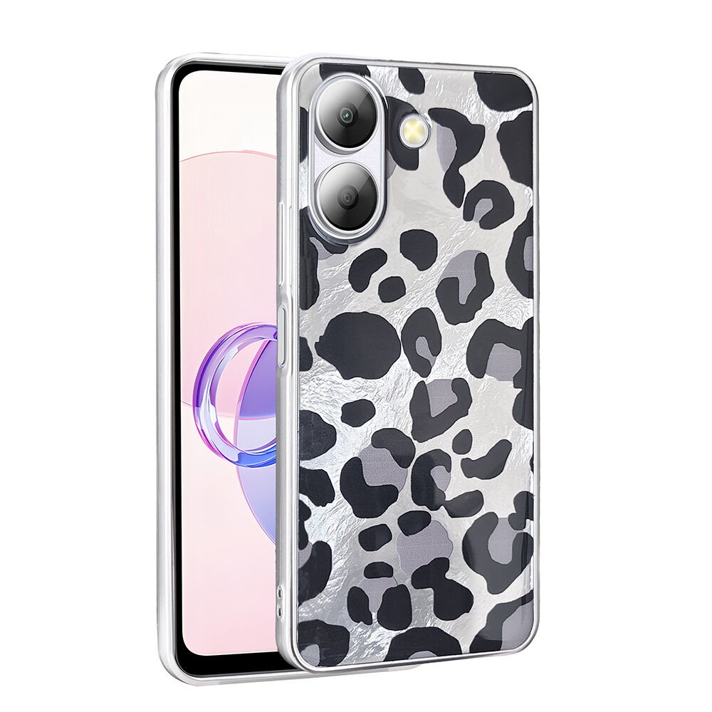 Xiaomi Poco C65 Kılıf Desenli Mep Kapak Gri Leopar