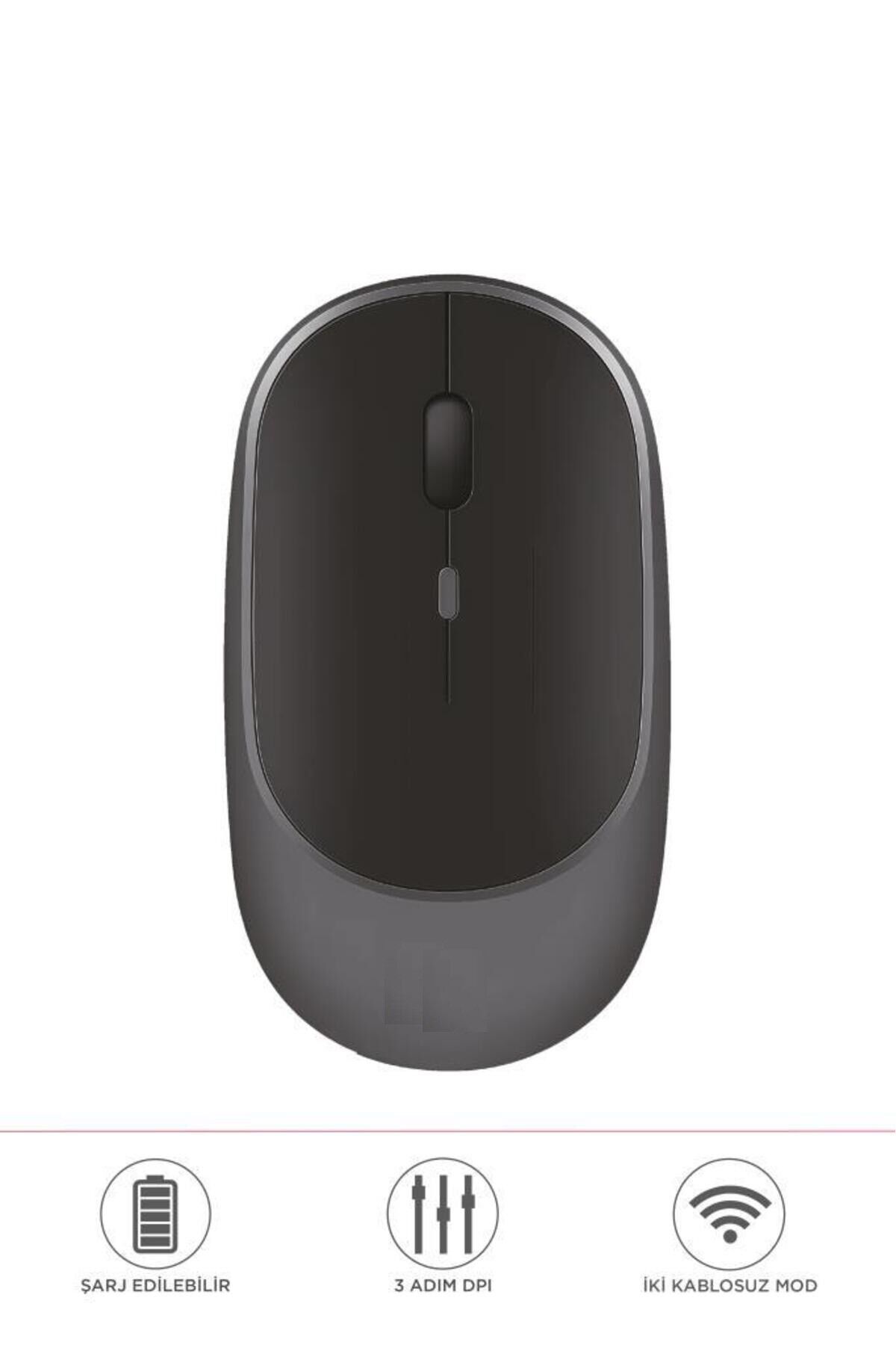 Mouse Usb Ve Bluetooth Bağlanti Çift Modlu Şarjli Sessiz Kablosuz Fare TM16 Gri