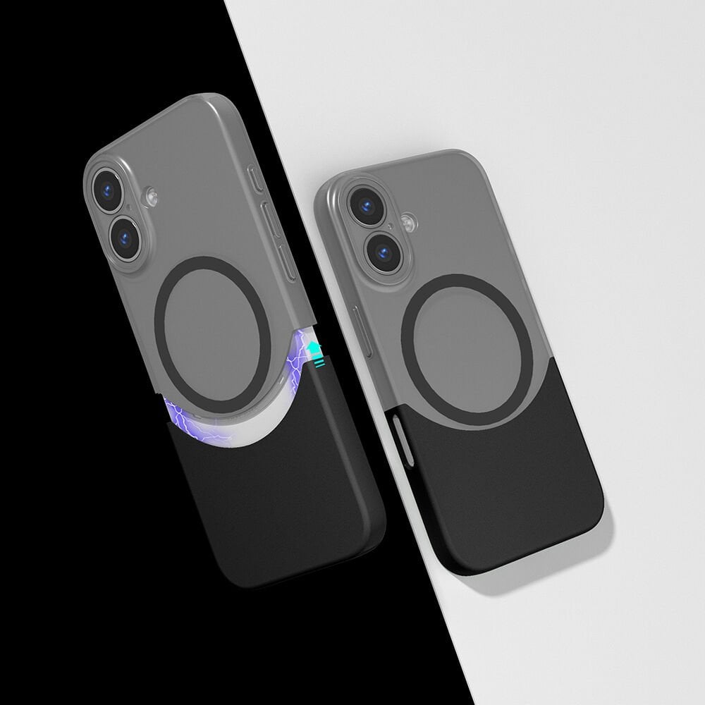 iPhone 16 Kablosuz Şarj Destekli Kılıf Mıknatıslı Duble Kapak Siyah