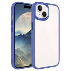 iPhone 15 Kılıf Krom Renkli Silikon Kenarlı Kapak Kılıf Lavendery Gray