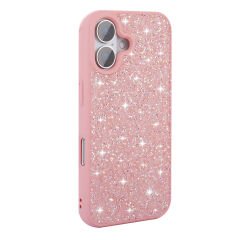 iPhone 16 Plus Kılıf Parlak Taşlı Tasarım Pırlanta Kapak Pembe