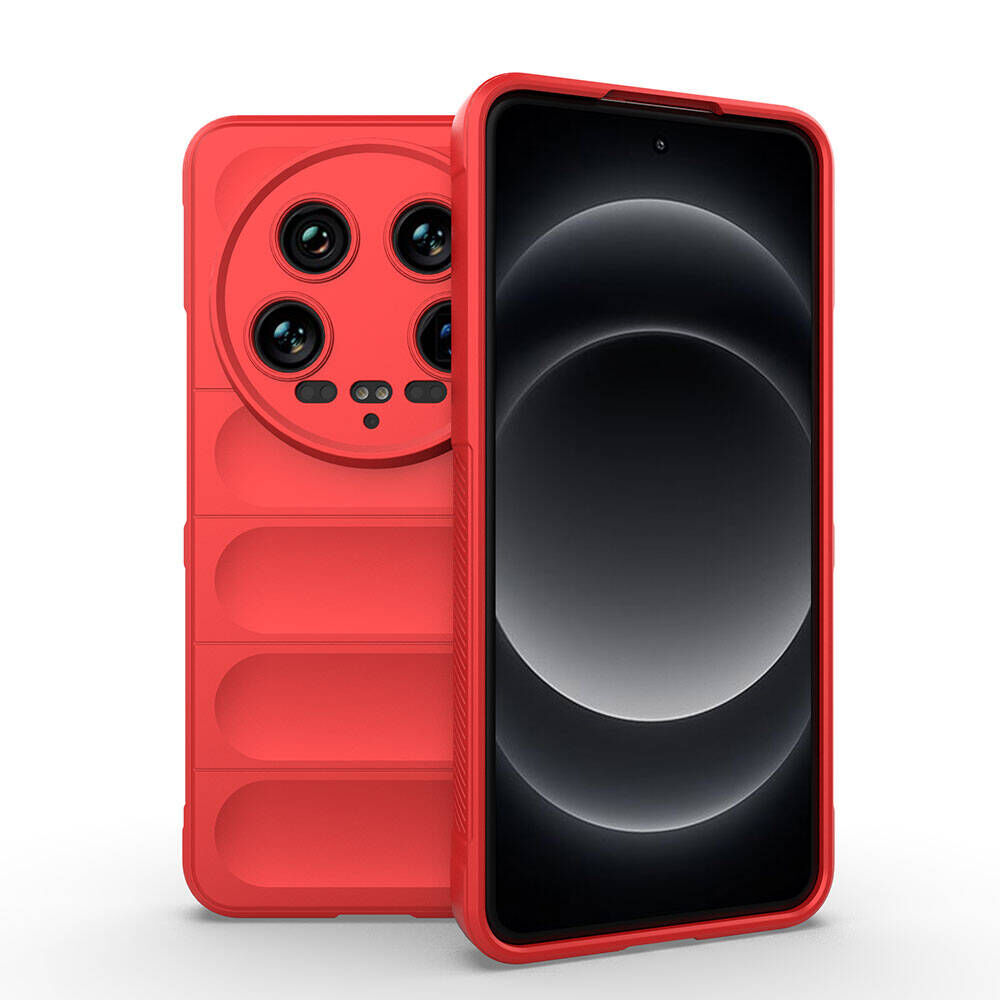 Xiaomi Mi 14 Ultra Kılıf Esnek TPU Oyuklu Arka Yüzey Tasarımlı Etnik Silikon Kapak Kırmızı