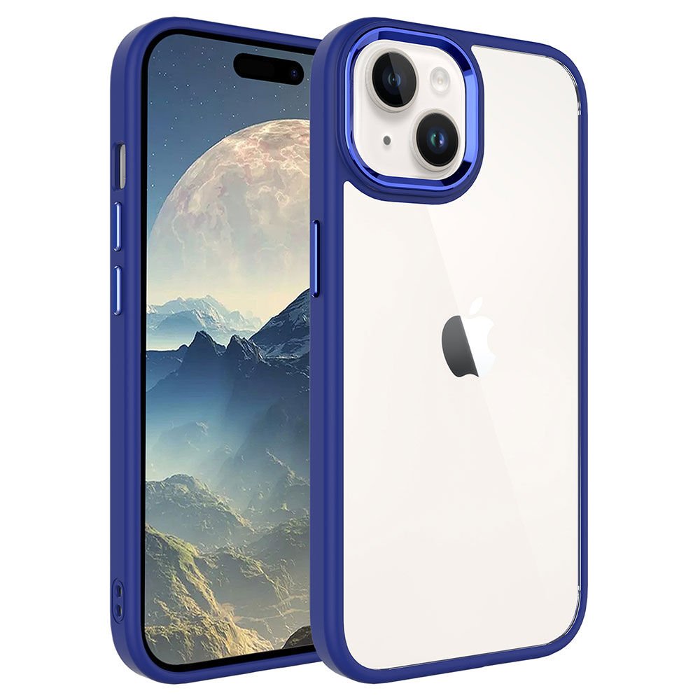 iPhone 15 Kılıf Krom Renkli Silikon Kenarlı Kapak Kılıf Lacivert