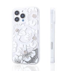 iPhone 16 Pro Kılıf Sıvılı Simli Baskılı Şeffaf Arka Yüzey Mossa Silikon Kapak