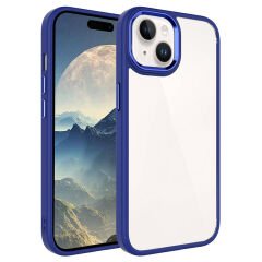 iPhone 15 Kılıf Krom Renkli Silikon Kenarlı Kapak Kılıf Lacivert