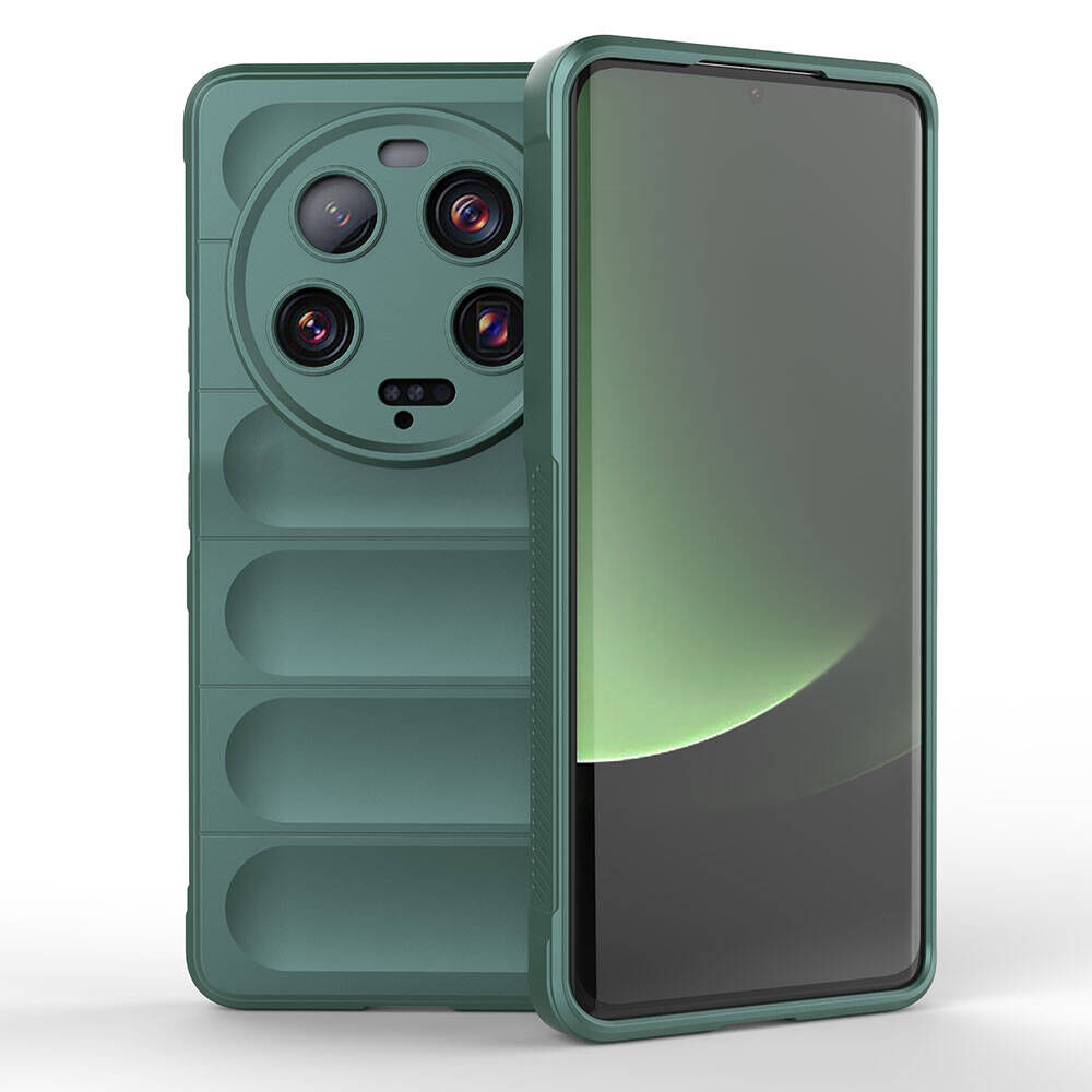 Xiaomi Mi 13 Ultra Kılıf Esnek TPU Oyuklu Arka Yüzey Tasarımlı Etnik Silikon Kapak Koyu Yeşil