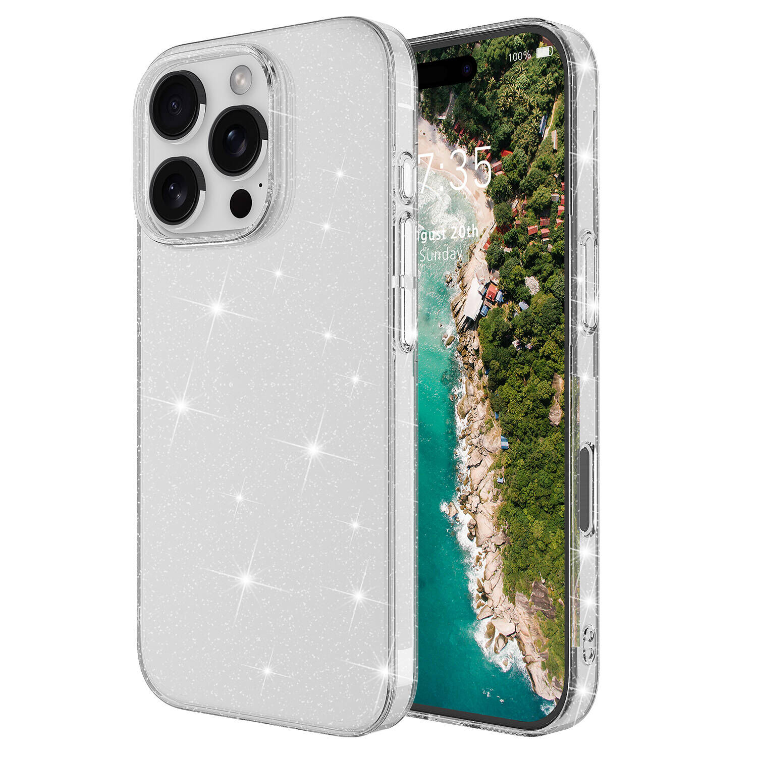 iPhone 16 Pro Kılıf Magsafe Şarj Özellikli Parlayan Simli Şeffaf Redos Kapak Şeffaf