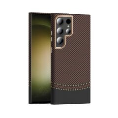 Samsung Galaxy S23 Ultra Kılıf Kablosuz Şarj Özellikli Karbon Fiber Görünümlü Gros Kapak