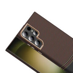 Samsung Galaxy S23 Ultra Kılıf Kablosuz Şarj Özellikli Karbon Fiber Görünümlü Gros Kapak