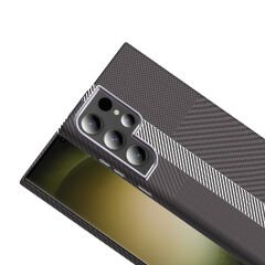 Samsung Galaxy S23 Ultra Kılıf Kablosuz Şarj Özellikli Karbon Fiber Görünümlü Gros Kapak