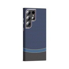 Samsung Galaxy S23 Ultra Kılıf Kablosuz Şarj Özellikli Karbon Fiber Görünümlü Gros Kapak