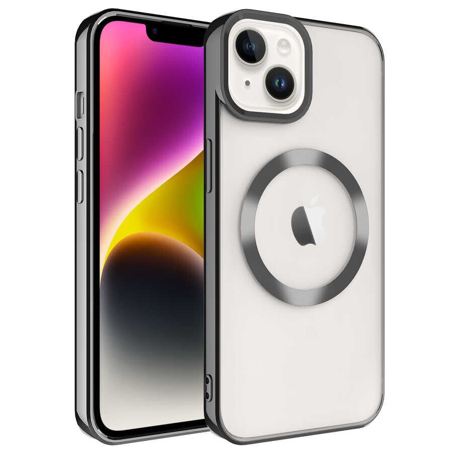 iPhone 14 Plus Kılıf Magsafe Wireless Şarj Özellikli Setro Silikon Siyah