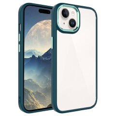 iPhone 15 Kılıf Krom Renkli Silikon Kenarlı Kapak Kılıf Koyu Yeşil