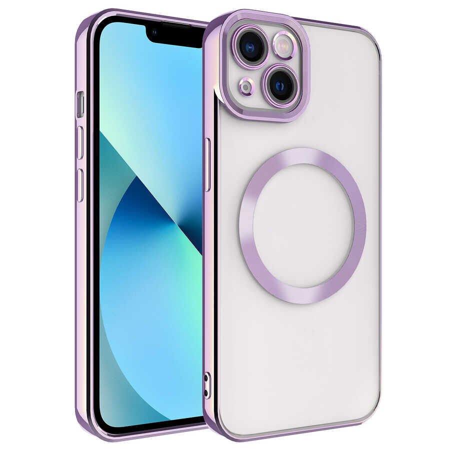 iPhone 14 Plus Kılıf Magsafe Wireless Şarj Özellikli Setro Silikon Lila